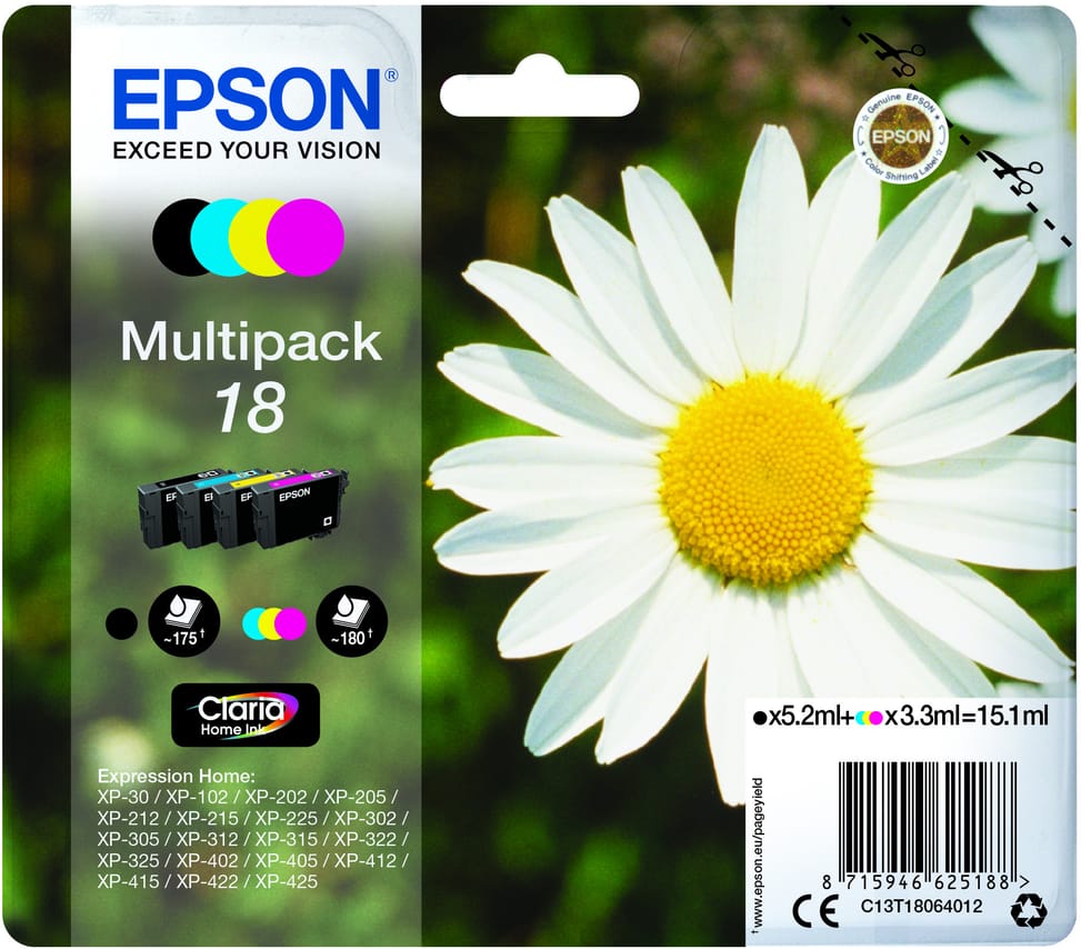 Epson Claria Home multipack 4 couleurs Pâquerette 18 – Kit de cartouches d’encre polyvalent (C13T18064012) — image 2