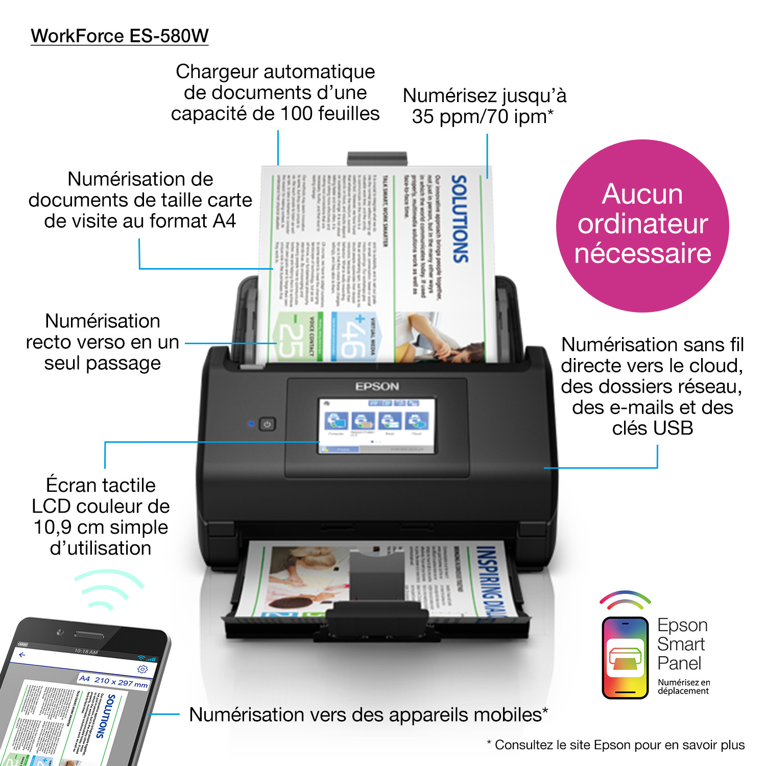 Epson WorkForce ES580W Scanner A4 recto verso hautes performances — free download