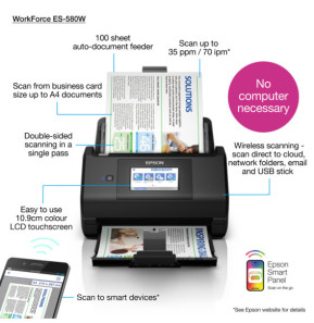 Epson WorkForce ES-580W – Scanner A4 recto verso hautes performances (B11B258401BA)