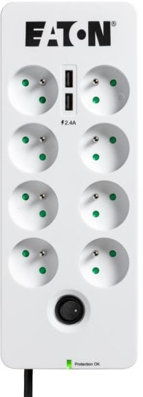 Multiprise parasurtenseur Eaton Boîtier de Protection PB8TUF 8 prises avec 2 portes de téléphone