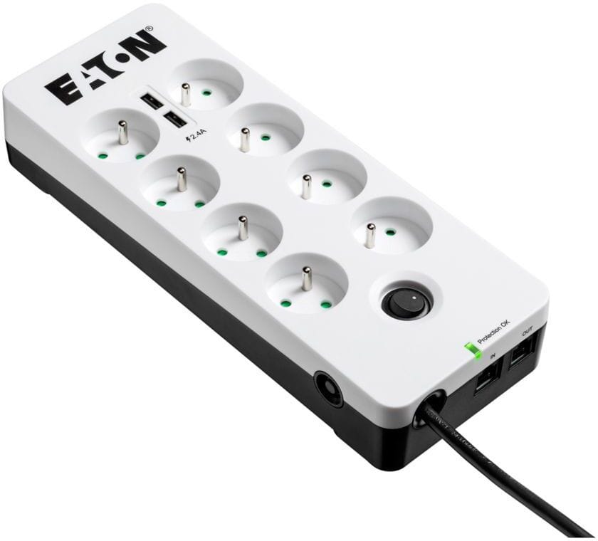 Multiprise parasurtenseur Eaton Boîtier de Protection PB8TUF 8 prises avec 2 portes de téléphone — image 2