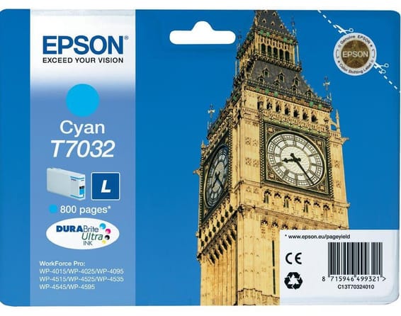 Epson T7032 Cyan - Cartouche d'encre Epson "BIG BEN" d'origine (C13T70324010)