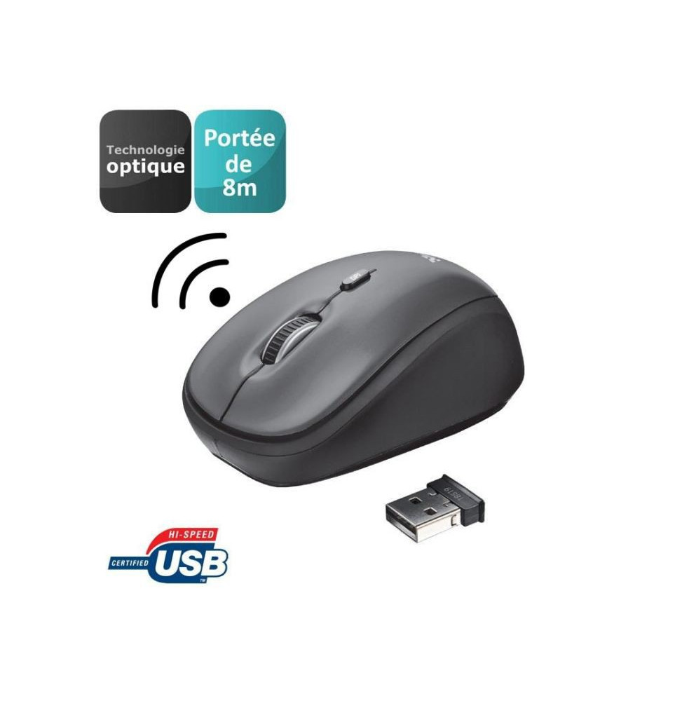 Mini Souris Trust Yvi Optique sans Fil pour PC - Gris