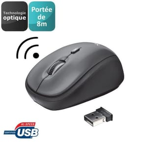 Mini Souris Sans Fil Trust Yvi Optique pour PC - Gris