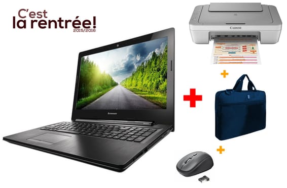 Pack de PC portable Lenovo G5045 + Imprimante Canon PIXMA MG2440 + Sacoche Port Designs 15,6" + Souris sans fil