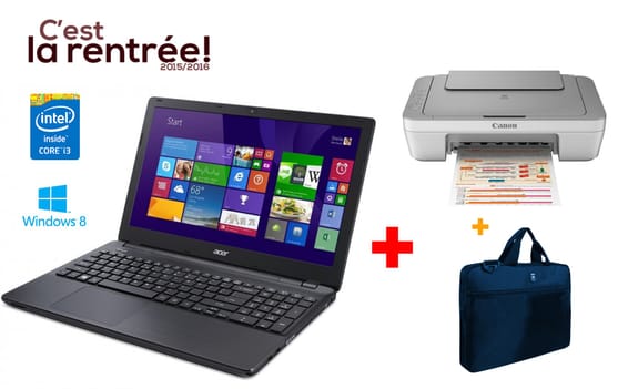 PACK de PC portable Acer Extensa 2510-31JU + Sacoche Port Designs 15,6" + Multifonction Jet d'encre Photo Canon PIXMA MG2440