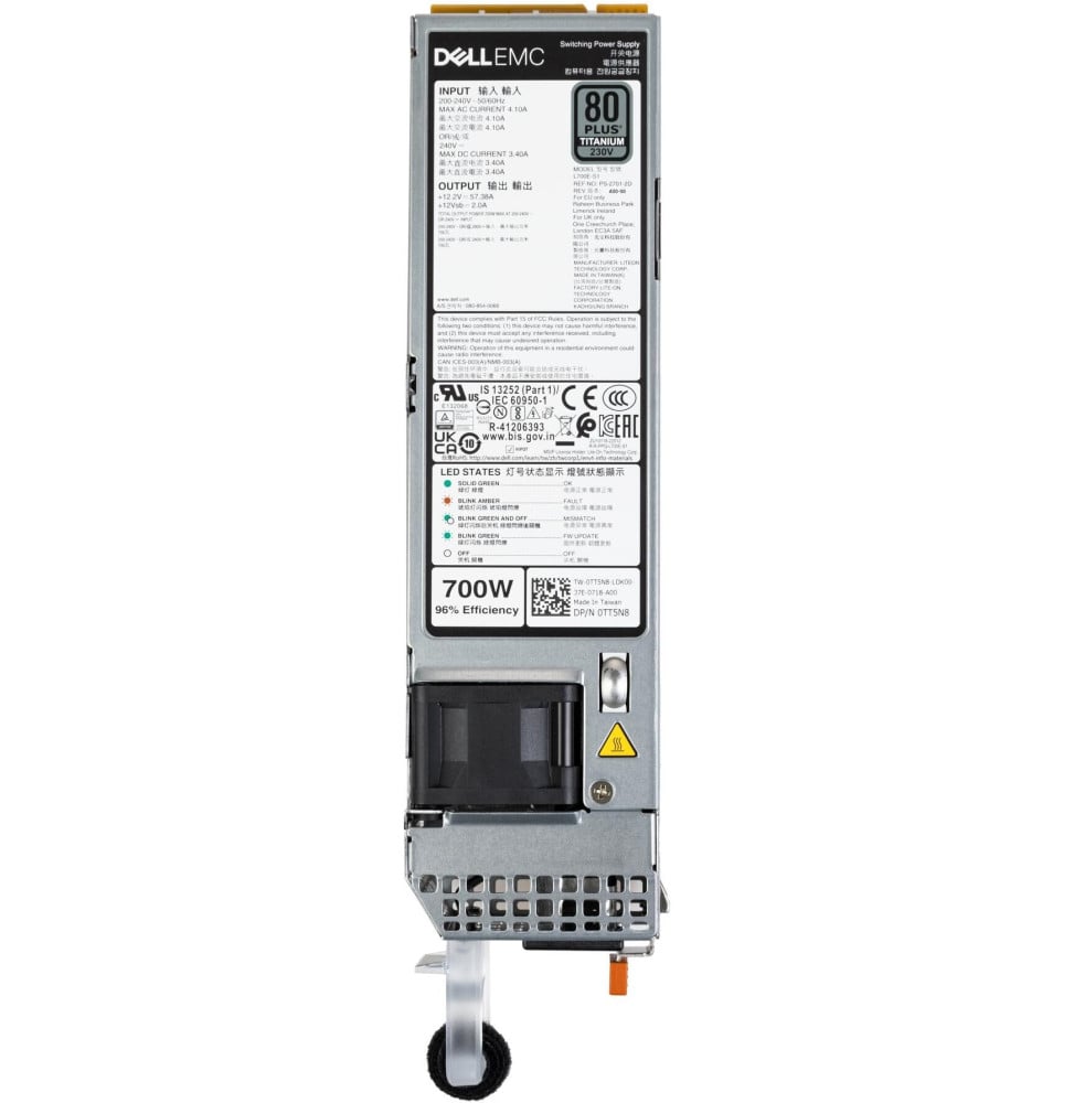 Bloc d’alimentationDell Single, Enfichable à Chaud, 700 W MM HLAC (200-240Vac) Titanium, par LiteOn (450-AMJC)