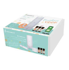 AROMASOUND Coffret Fraîcheur et Vitalité Enceinte Bluetooth Lantao avec Humidificateur Blanc
