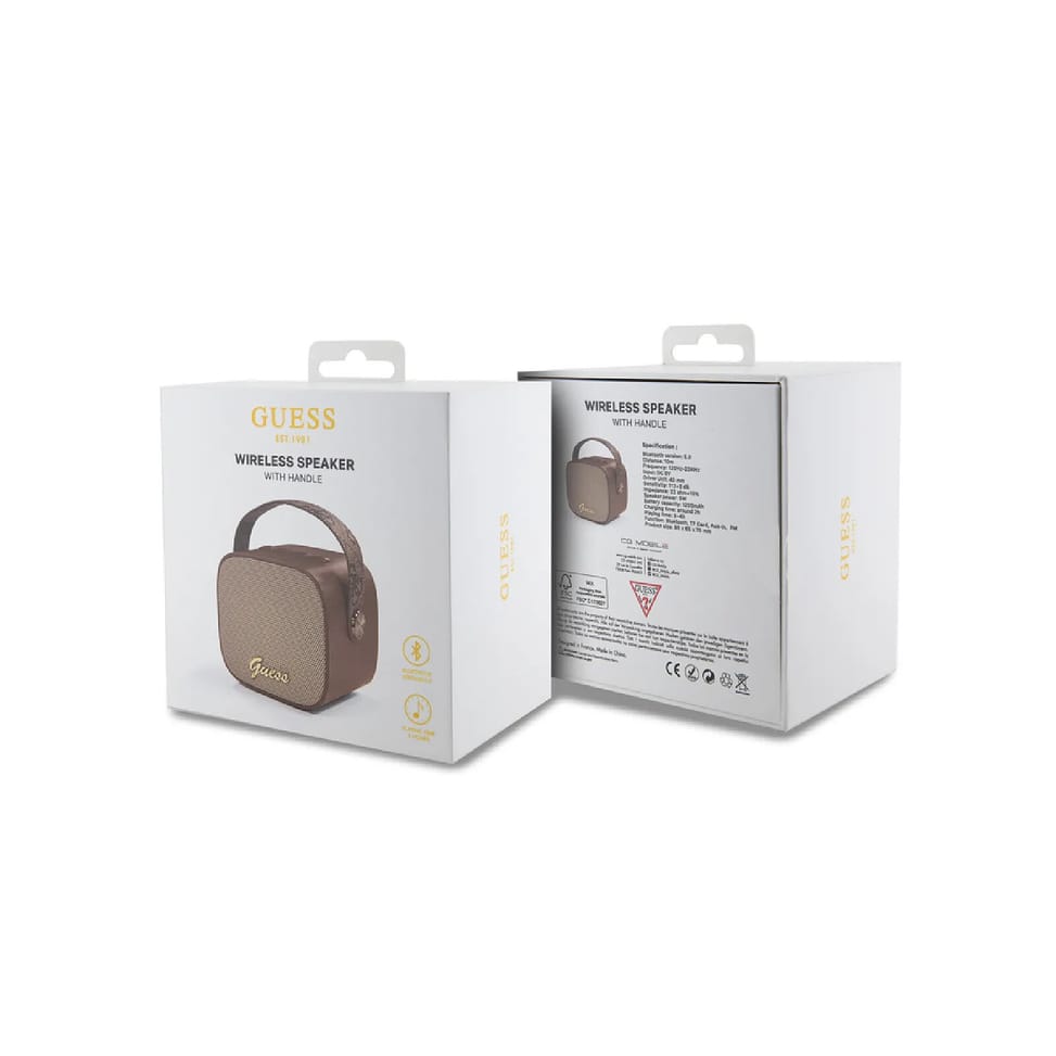 Guess Enceinte Bluetooth 5.3 Compacte 5W avec Sangle de Transport en Cuir Motif 4G Marron — image 3