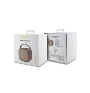 Guess Enceinte Bluetooth 5.3 Compacte 5W avec Sangle de Transport en Cuir Motif 4G Marron