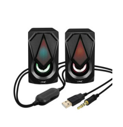 LinQ Enceinte Filaire Jack 3.5mm + USB 3W x 2 LED RVB Bouton Intégré A4000 Noir
