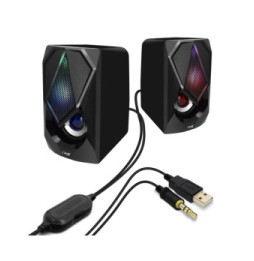 LinQ Enceinte Filaire Jack 3.5mm + USB 3W x 2 LED RVB Bouton Intégré A4000 Noir