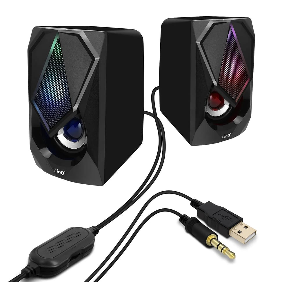 LinQ Enceinte Filaire Jack 3.5mm + USB 3W x 2 LED RVB Bouton Intégré A4000 Noir — image 2