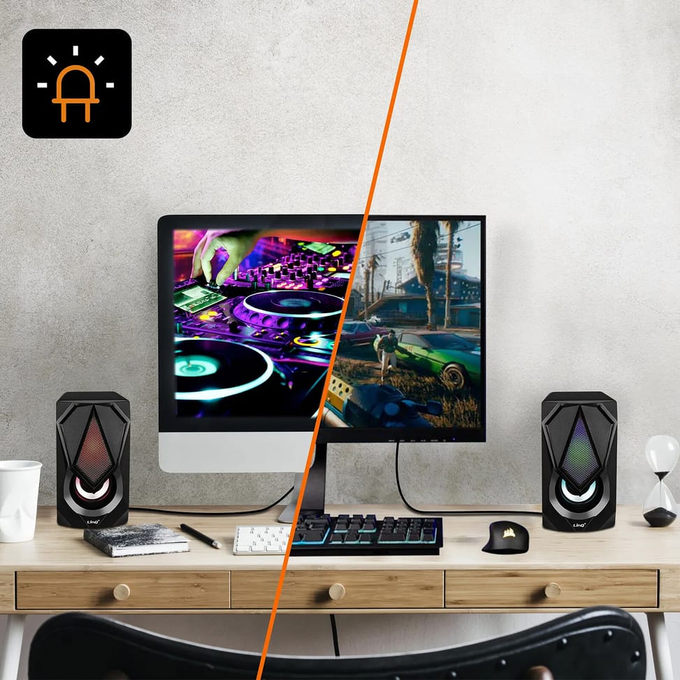 LinQ Enceinte Filaire Jack 3.5mm + USB 3W x 2 LED RVB Bouton Intégré A4000 Noir — image 4