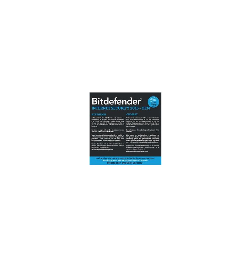 Bitdefender internet security 2015 - DVD OEM Licence 1 An 1 Poste