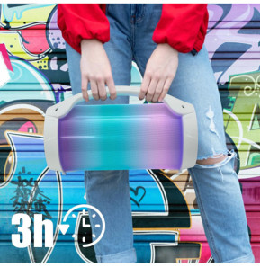 PARTY Enceinte Sans Fil Lumineuse Modèle Party Bluetooth 5.0 50W avec Poignée Blanc