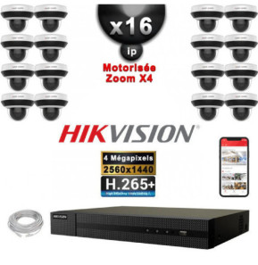 HIKVISION Kit Vidéo Surveillance PRO IP : 16x Caméras POE Dômes motorisée IR 20M 4 MP + Enregistreur NVR 16 canaux H265+ 3000Go