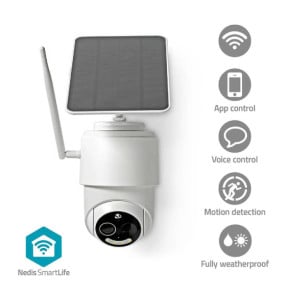 Nedis Caméra de Surveillance Extérieur Intelligente Full HD 1080p avec Panneau Solaire Blanc