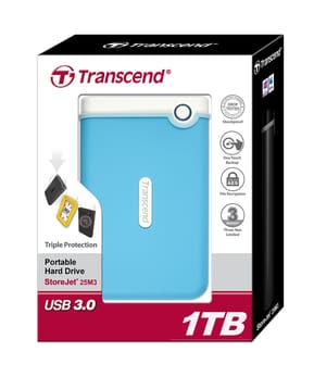 Disque dur USB 3.0 externe Anti-choc portable 1 TB Transcend StoreJet 25M3 - Bleu ciel 2.5" — image 4