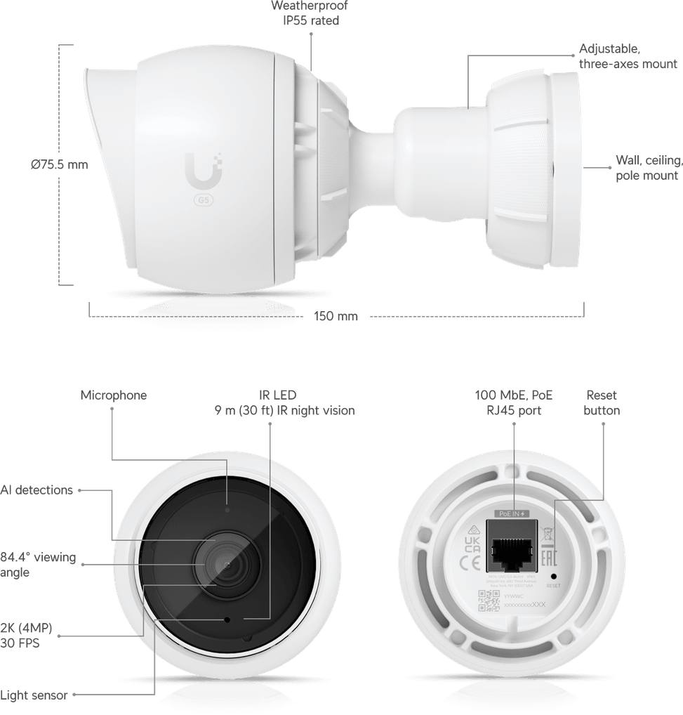 Ubiquiti G5 Bullet – Camera 2K HD PoE extérieure UVC-G5-Bullet-3 — image 10