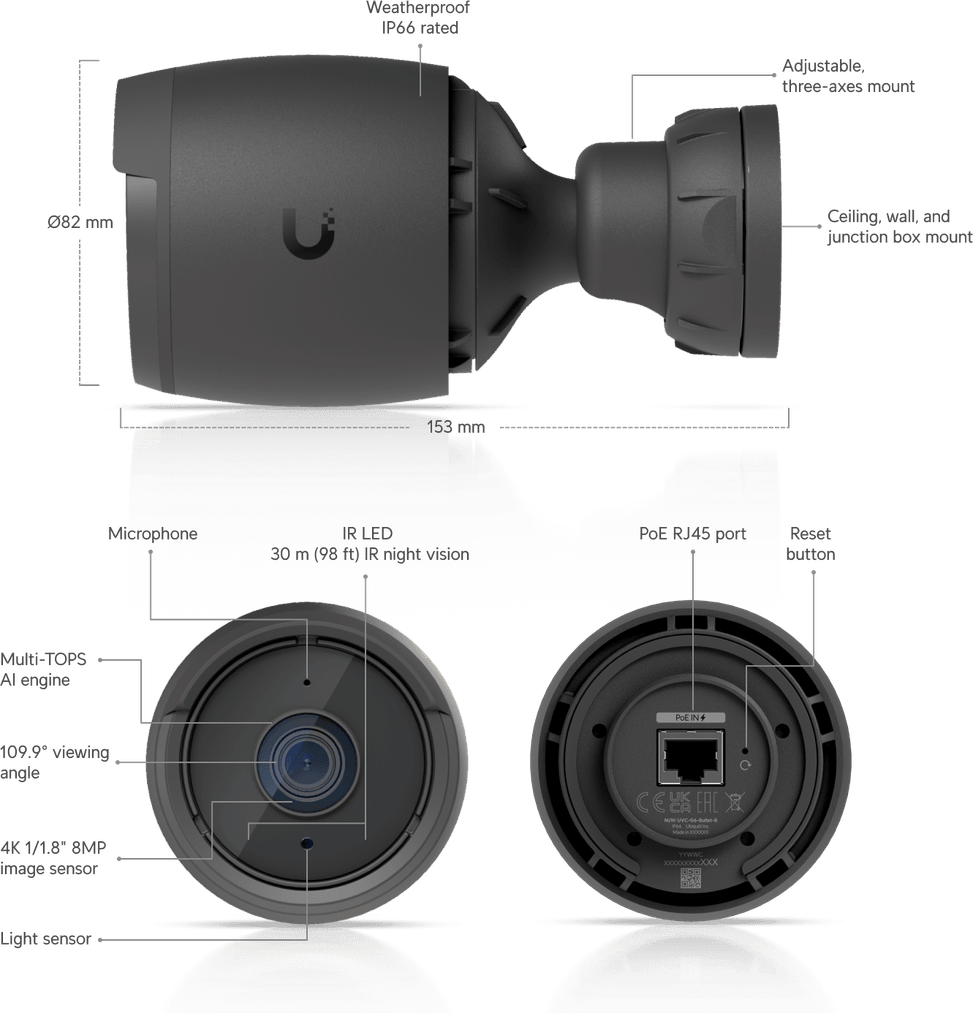 Ubiquiti G6 Bullet – Camera Bullet 4K tout temps UVC-G6-Bullet-W — image 18