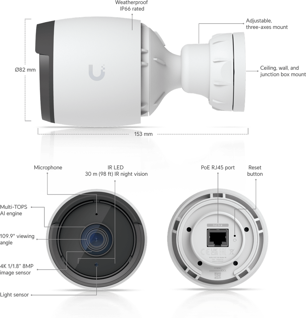 Ubiquiti G6 Bullet – Camera Bullet 4K tout temps UVC-G6-Bullet-W — image 19