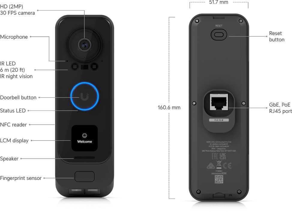 Ubiquiti G4 Doorbell Pro – Sonnette de sécurité intelligente UVC-G4 Doorbell Pro-White — image 20