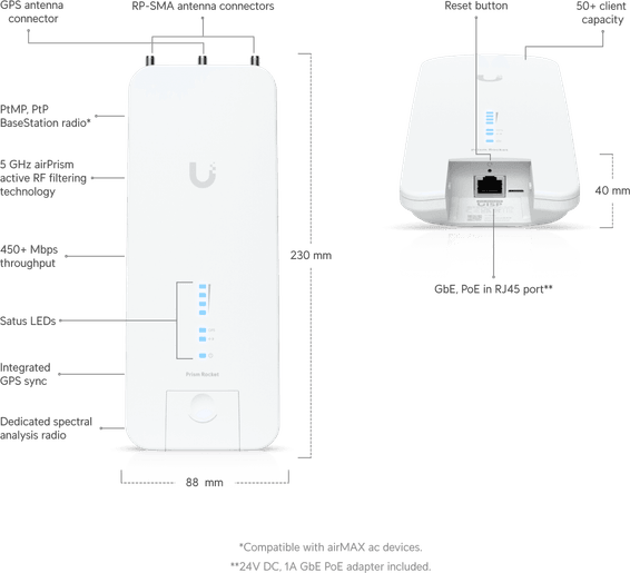 Station de base WiFi 5 Ubiquiti RocketPRISM 5AC Gen2 (RP-5AC-GEN2)