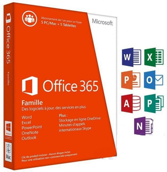 Microsoft Office 365 Famille Premium 32/64 Bits - Licence d'abonnement ( 1 an ) - jusquà 5 PC ou Mac + 5 tablettes