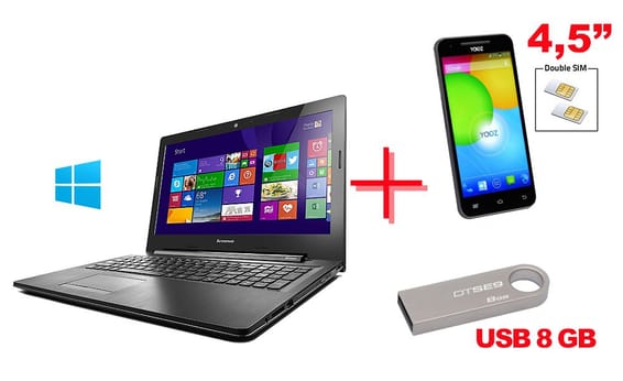 PC portable Lenovo G5030 (80G001VMFG) + Smartphone YooZ S450 + Clé USB 8 GB Offerts