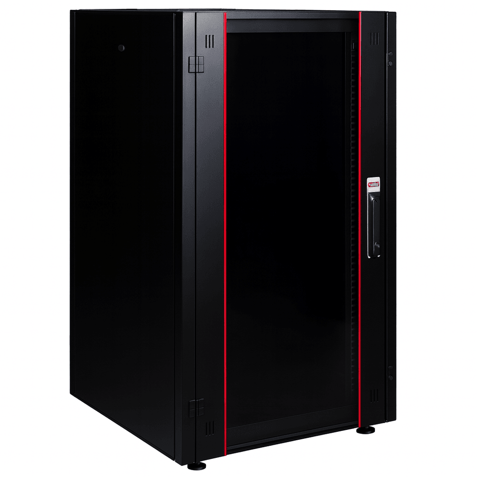 Armoire hyperline Lande 26U 19P 600mm 600mm avec porte avant en verre à ouverture (LN-HL26U6060-BL-B) — image 1