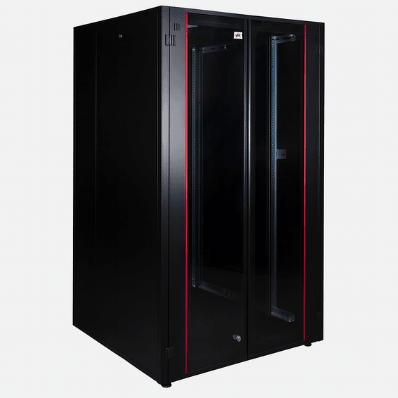 Armoire hyperline Lande 26U 19P 800x800mm avec porte avant en verre à double ouverture (LN-HL26U8080-BL-B)