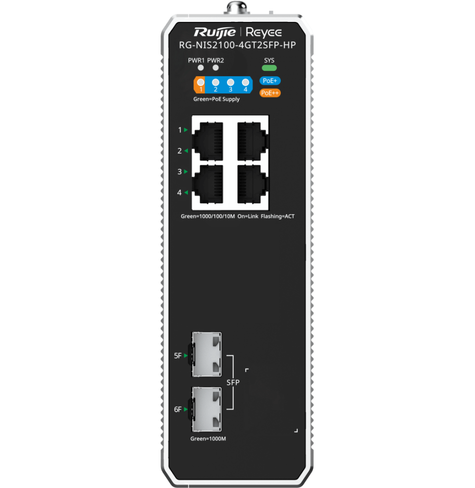 Switch Industriel administrable Reyee NIS2100-4GT2SFP-HP 4 Ports PoE+ / 2 SFP