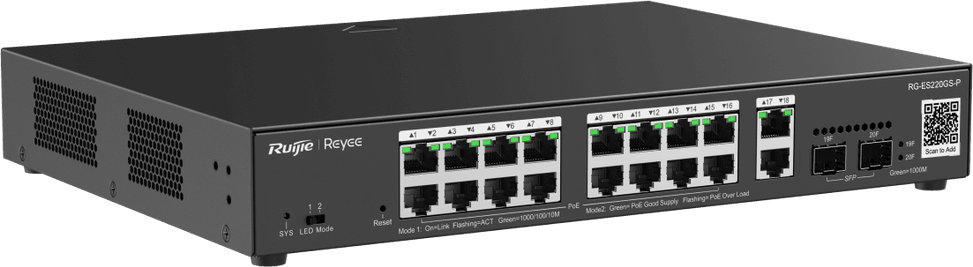 جهاز Switch مُدار Reyee RG-ES220GS-P 20 منفذ - 16 PoE+ / 2SFP 250W — صورة 3