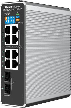 Switch industriel L2 géré dans le Cloud Reyee NIS2100-8GT2SFP-HP 10 ports, 1 port PoE++, 7 ports PoE+, 2 ports Uplink SFP — image 2