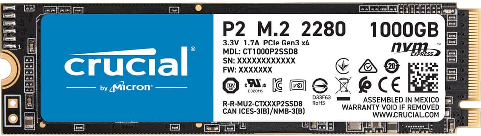 Disque Dur interne SSD Crucial P2 M.2 2280 PCIe Gen 3 x4 NVMe 3D NAND 1 To (CT1000P2SSD8) — image 1