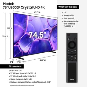 Téléviseur Samsung Smart 75" Crystal UHD U8000F 4K serie 8 + Récepteur intégré (UA75U8000FUXMV) — image 5
