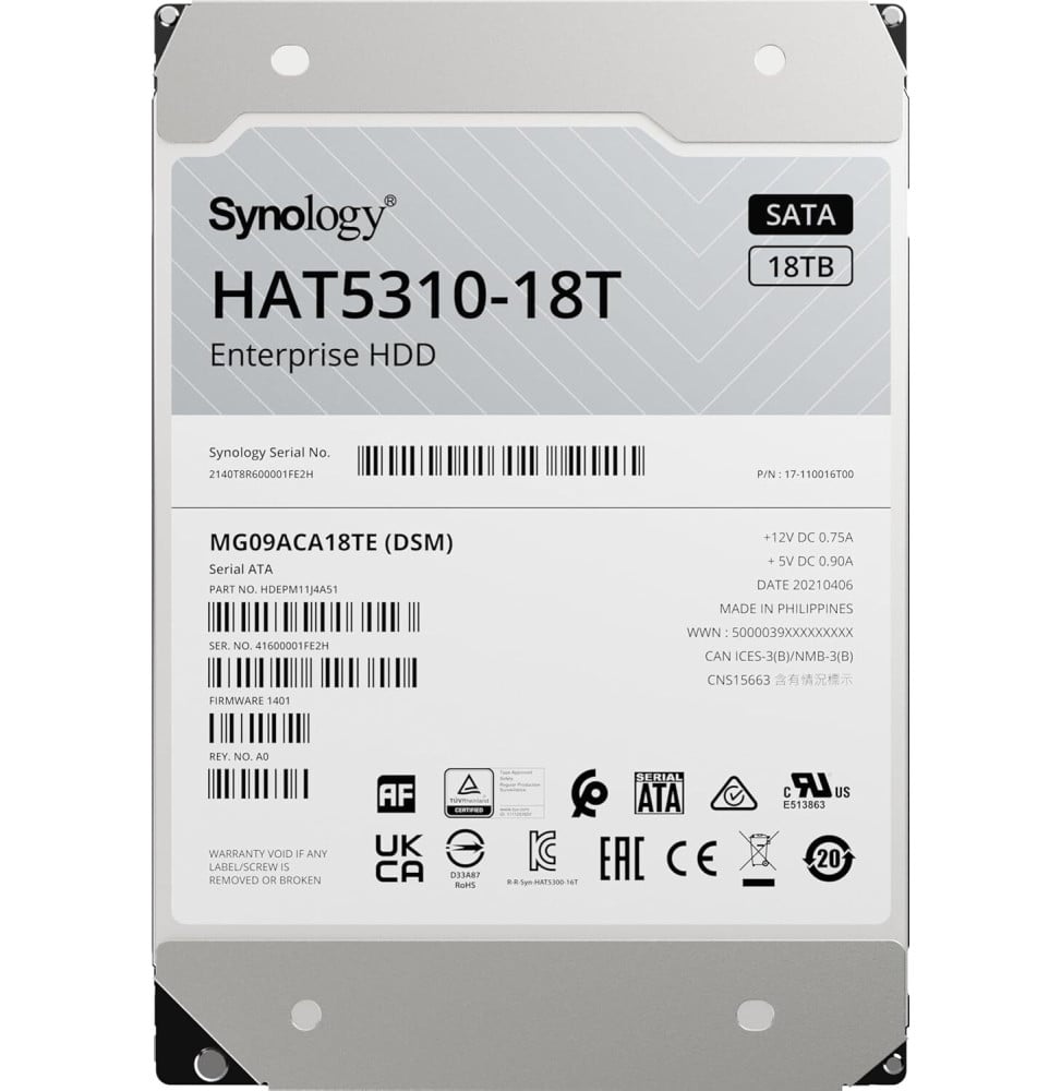 Disque dur interne Synology HAT5300 SATA 3,5'' Série Enterprise HDD 18 To pour NAS (HAT5310-18T)
