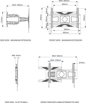 Support TV mural Inclinable B-TECH BT8225 39" à 75" Ultra-Slim Universal (BT8225/B) — image 4