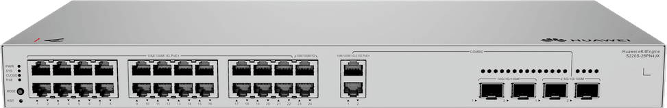 جهاز Switch Huawei eKitEngine S220S-26PN4JX بـ 24 منفذ / 4SFP - PoE 400W (98012521) — صورة 1