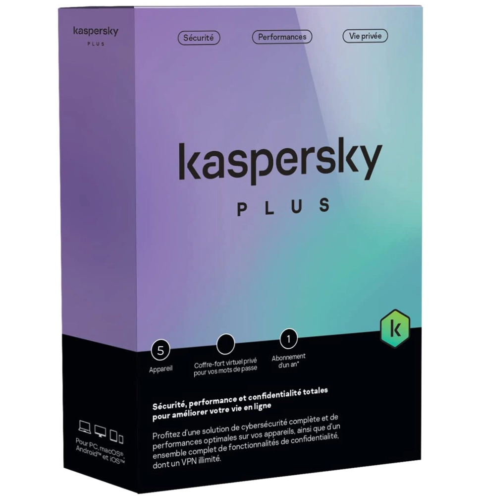 Kaspersky Plus (équivalent à Internet Security) - 5 Postes / 1 an (KL10428BEFS-FFPMAG)
