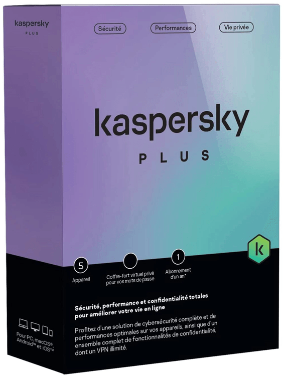 Kaspersky Plus (équivalent à Internet Security) - 5 Postes / 1 an (KL10428BEFS-FFPMAG)