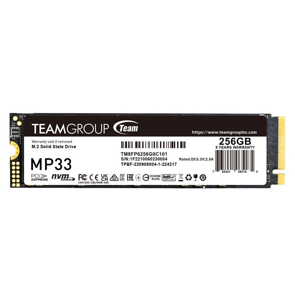 Disque Dur interne SSD Team Group MP33 M.2 Nvme PCIe 256 Go (TM8FP6256G0C101)
