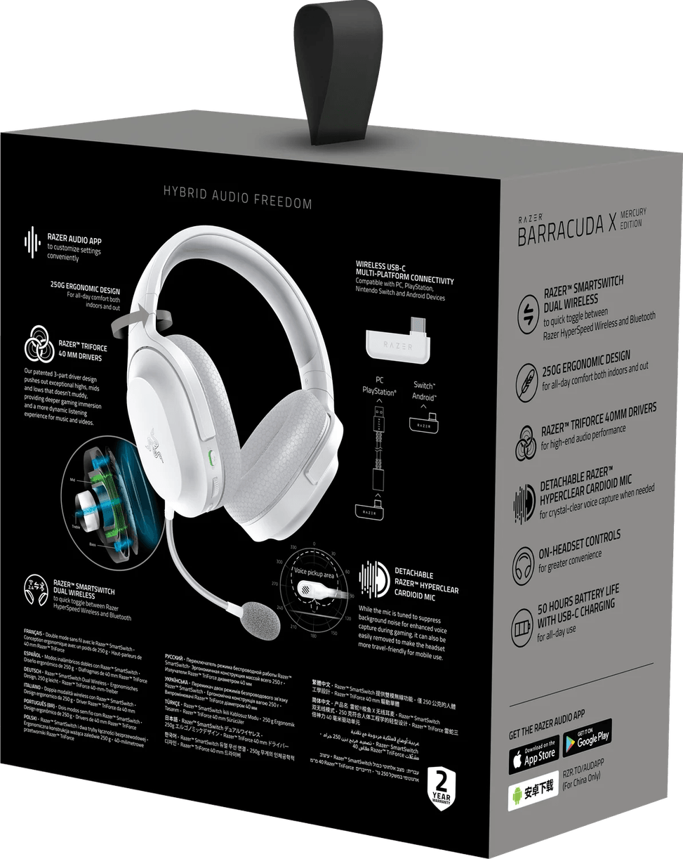 سماعة رأس للألعاب Bluetooth Razer Barracuda X Mercury — صورة 7