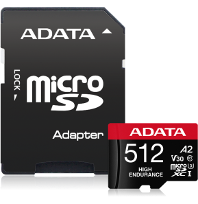 Carte mémoire ADATA 512 Go microSDXC/SDHC UHS-I haute endurance (AUSDX512GUI3V30SHA2-)