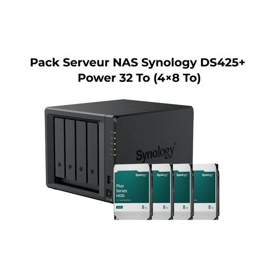 Pack Serveur NAS 4 baies Synology DiskStation® DS425+ Power 32 To (4×8 To)