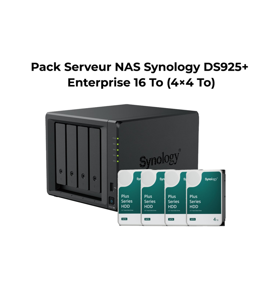 Pack Serveur NAS 2 baies Synology DiskStation® DS925+ Enterprise 16 To (4×4 To)