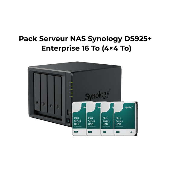 Pack Serveur NAS 4 baies Synology DiskStation® DS925+ Enterprise 16 To (4×4 To)