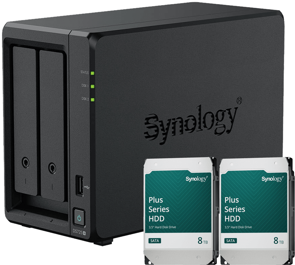 طقم خادم NAS بحجرتين Synology DiskStation® DS725+ Power 16 TB (2x8 TB) — صورة 1