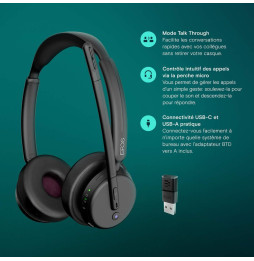 Micro-casque sans fil Bluetooth Epos Impact 500 MS UC ANC WL USB-C avec un adaptateur USB-A (1001490)